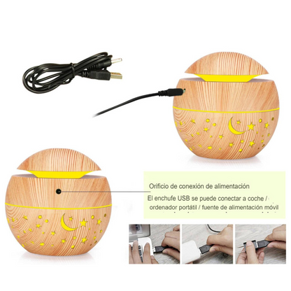 Lampara Humidificadora de Madera Stars