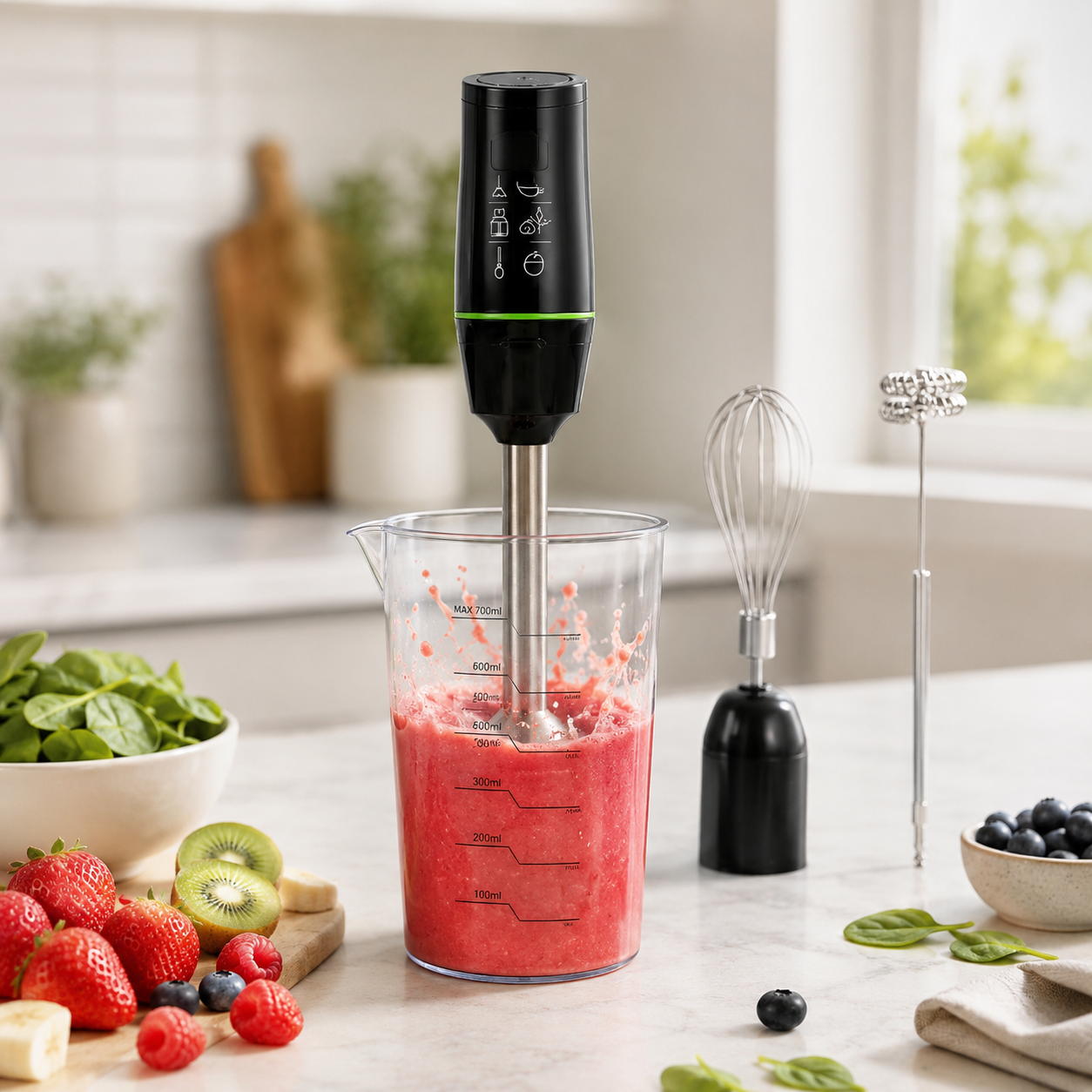 Batidora de Inmersión 5 en 1 — Todo tu Kit de Cocina en Uno