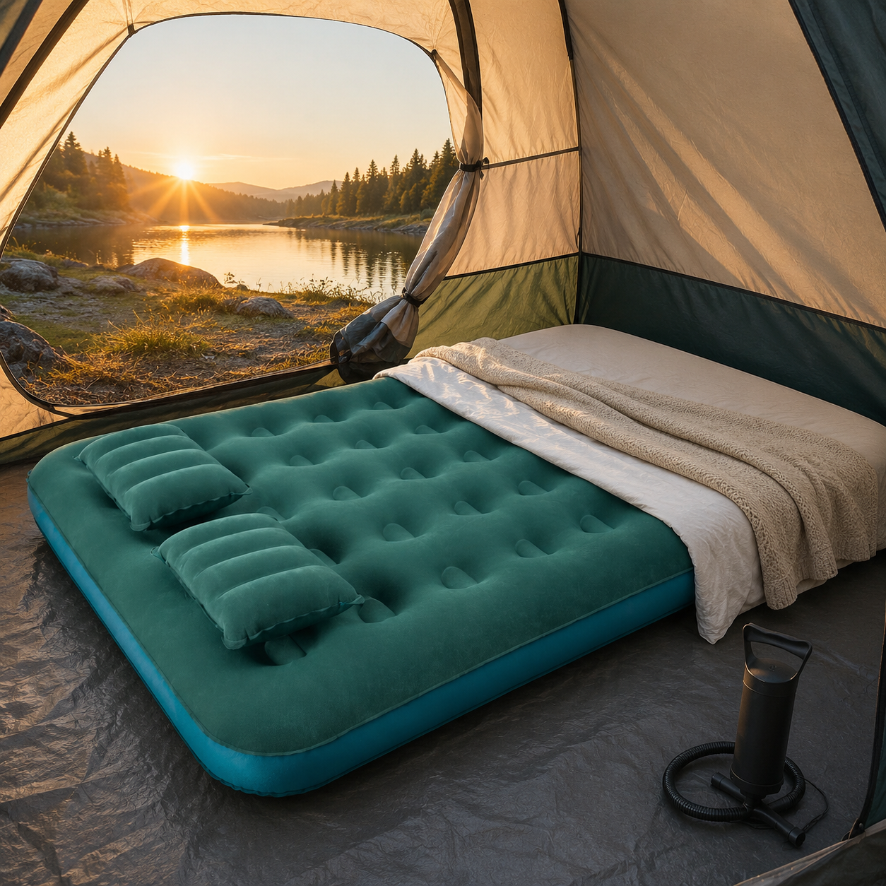 Colchón Inflable Doble con Inflador — Cama Extra en 2 Minutos